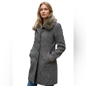 KUT FROM THE KLOTH TWEED FAUX FUR LONG JACKET SHACKET VERY GOOD COND SIZE SMALL